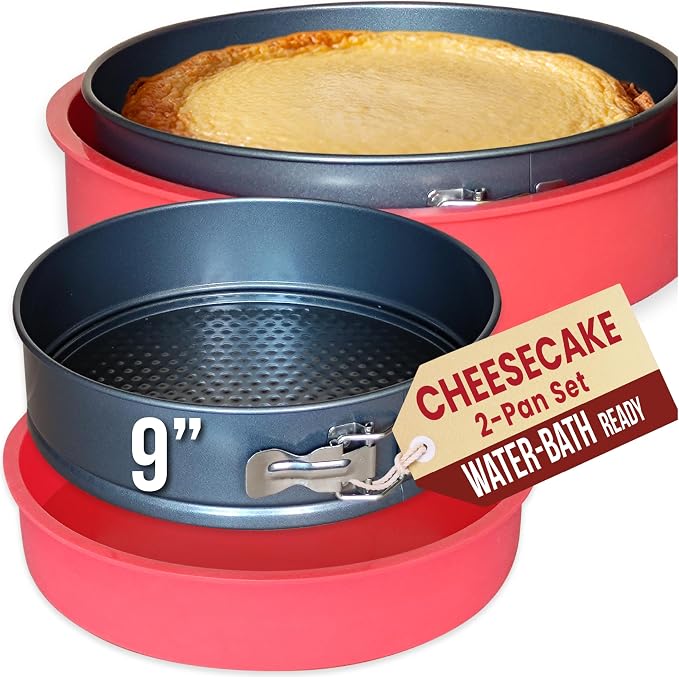 Spring Form Pan for Cheesecake, 9 Inch with Leakproof Silicone Sleeve | NONSTICK, Dishwasher Safe, No Leaks in WATER BATH, NO FOIL WRAP & Parchment Needed, Heavy-Gauge & Durable Carbon Steel 0.4 mm by PetitsDesserts