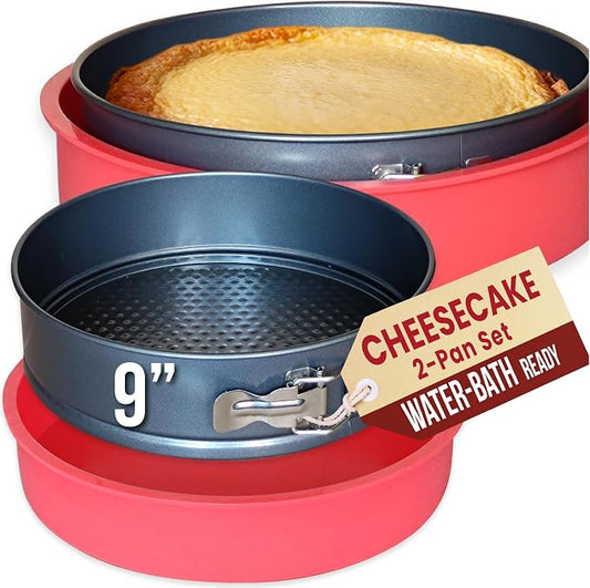 Spring Form Pan for Cheesecake, 9 Inch with Leakproof Silicone Sleeve | NONSTICK, Dishwasher Safe, No Leaks in WATER BATH, NO FOIL WRAP & Parchment Needed, Heavy-Gauge & Durable Carbon Steel 0.4 mm by PetitsDesserts