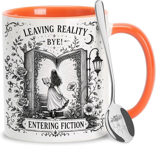 Hyturtle Book Mug with Spoon Gifts for Book Lovers on Birthday, Christmas | Bookish Cup Gifts for Women, Reading Themed 11oz ceramic Mug, Vivid double-sided fade-resistant print, Comfort grip handle by Hyturtle