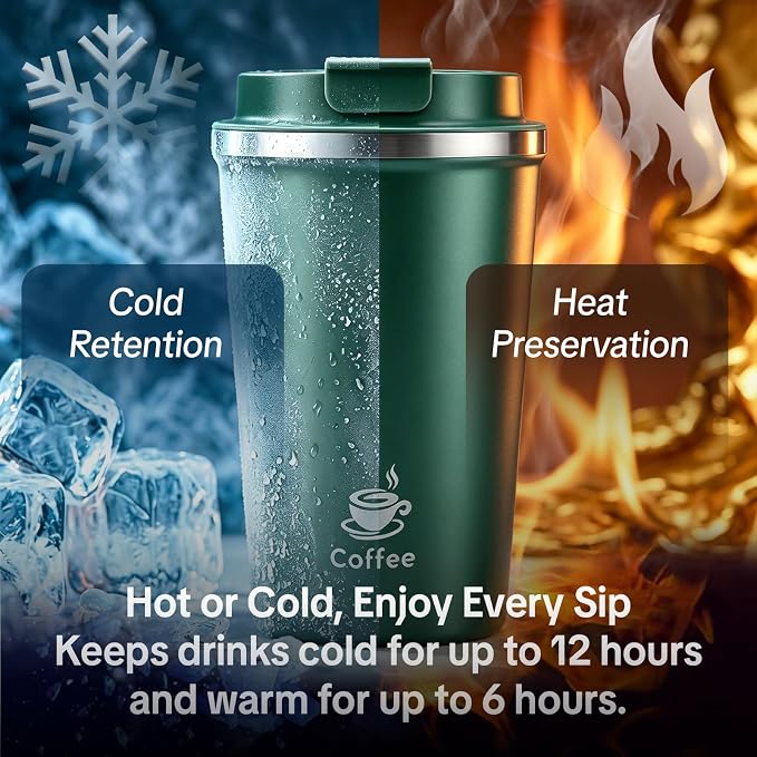 17oz Travel Coffee Mug ,Leakproof Vacuum Coffee Cup Insulated Tumbler | 304 Stainless Steel, Double-Wall Vacuum Insulated, Leakproof, Fits Hot & Cold Drinks Car Cup Holders, Travel, Office - Image 8