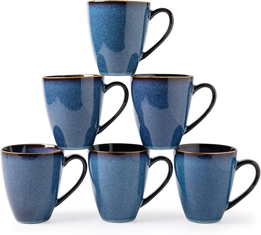 MONITO 17 OZ Coffee Mugs Set of 6, Large Ceramic Blue Coffee Mugs Set with handle for Tea/Latte/Milk/Cocoa, Funny Tea Cups for Office and Home, Engagement Gifts. (Starry Blue) by MONITO