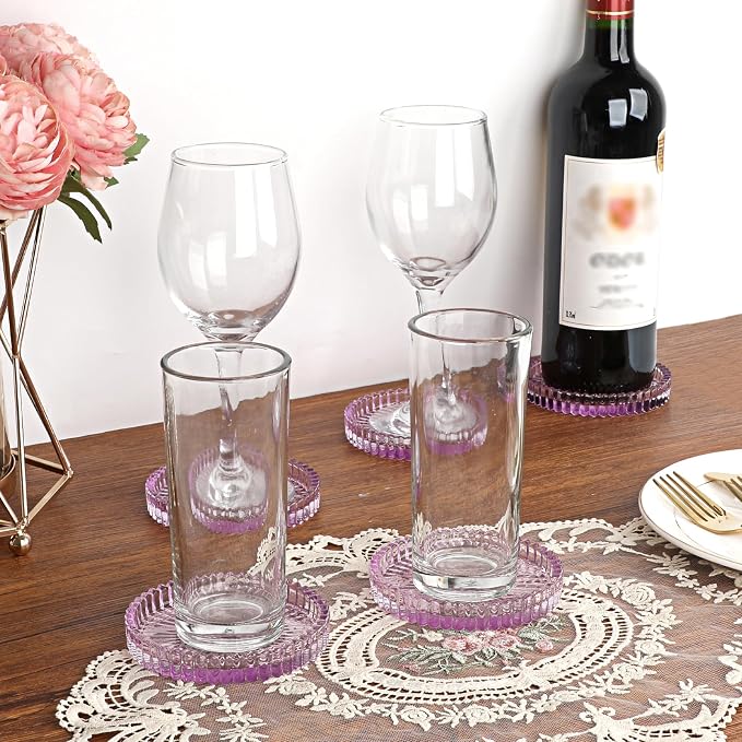 Modern Clear Coaster Set of 5- Glass Coasters for Drinks, Clear Purple | Crystal Coasters Round Cup Mat Coffee Table Decor for Office, Kitchen, Bar, Dining Room, Living Room, Patio - Image 8