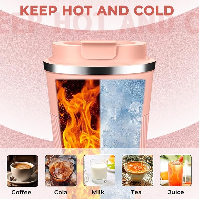 Insulated Coffee Tumbler 12 oz, Stainless Steel Coffee Mug with Lids, Travel Coffee Mug Leak Proof, Double Wall Vacuum Insulated Reusable Coffee Cup, Keep Drinks Hot and Cold (Peach Pink, 12 Ounces) - Image 5