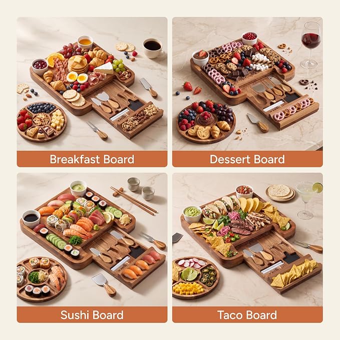SMIRLY Charcuterie Board Set with Serving Accessories, Acacia | Serving Board Gift for Housewarmings, Weddings and Birthdays, Great for Hosting parties, Wine Nights and Celebrations - Image 5