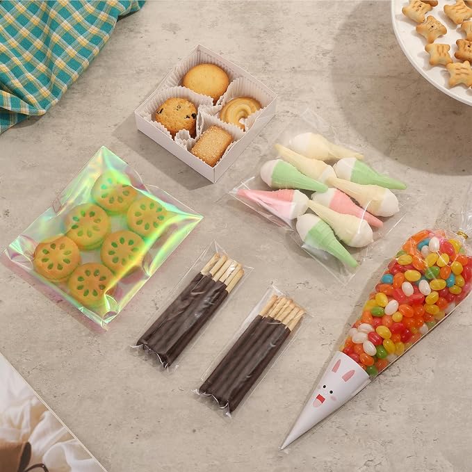SUREHOME Cookie Bags with Seal 100 Pcs 4 x 4 In Clear Self Sealing Cellophane Bags for Cookie Packaging Small Treat Bag Self Adhesive Individual Cookie Wrappers Gift Giving Candy Baked Goods Sleeves - Image 7