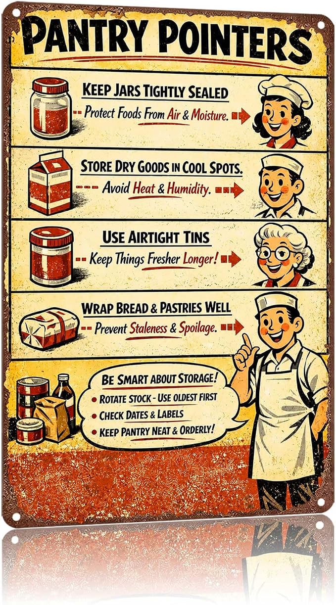 Vintage Pantry Pointers Metal Sign, Retro Kitchen Food Storage Decor | Classic 8 x 12 inch，waterproof Aluminum，rust-proof, fade-resistant，Retro，Funny，UV-printing，Easy To Install，Wide Application by Unknown