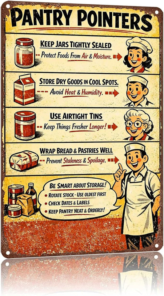 Vintage Pantry Pointers Metal Sign, Retro Kitchen Food Storage Decor | Classic 8 x 12 inch，waterproof Aluminum，rust-proof, fade-resistant，Retro，Funny，UV-printing，Easy To Install，Wide Application by Unknown