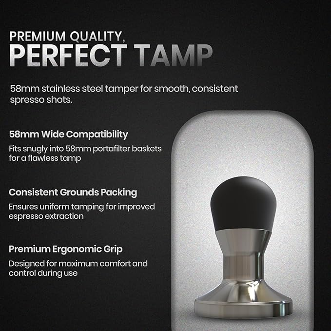 Rattleware Stainless Steel Espresso Tamper 58mm – Premium Coffee Tamper Tool with Ergonomic Grip – Durable Espresso Hand Tamper for Coffee Machine, Baristas and Espresso Accessories