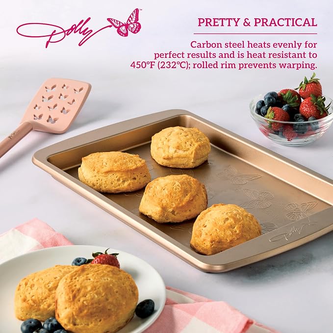 Dolly Parton Butterfly Stamp Small Baking Sheet – Carbon Steel Nonstick Bakeware with Textured Butterfly Design, Durable Rolled Rim, Oven Safe to 450F, Perfect for Cookies, Pastries and Pizza - Image 4