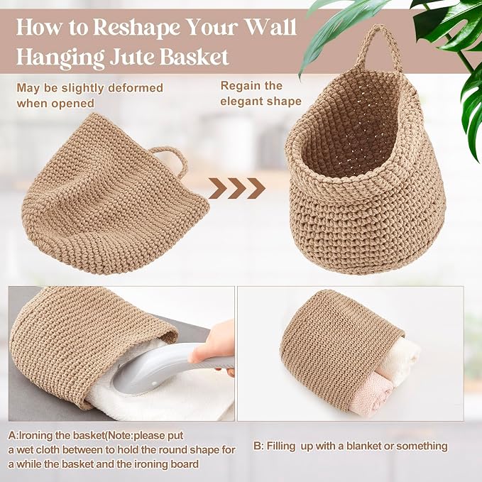 Honeydak Boho Decor Hanging Wall Baskets for Kitchen 3 Pack Teardrop Baskets with Hooks Storage Fruit Onion Vegetable Potato for Home 3 Sizes(Light Linen,Barrel,Cotton Rope) - Image 3