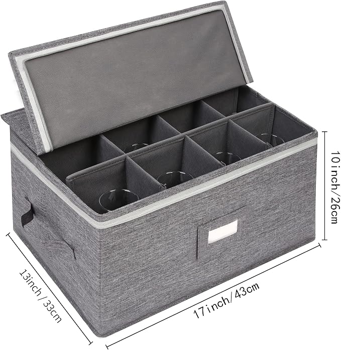 Stemware Storage Cases, Wine Glass Storage Box Containers for Crystal | Glassware Storage Containers Holds 12 Red or White Wine Glasses, Hard Top and Sides (Grey) - Image 3