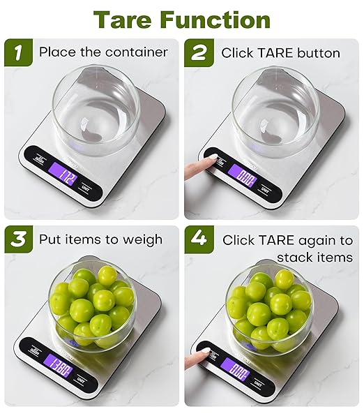 Atogou 33lb/ 15kg Food Scale, Digital Kitchen Scale with Full View LCD Display, Waterproof Stainless Steel Surface, for Cooking, Baking, Meal Prep Black