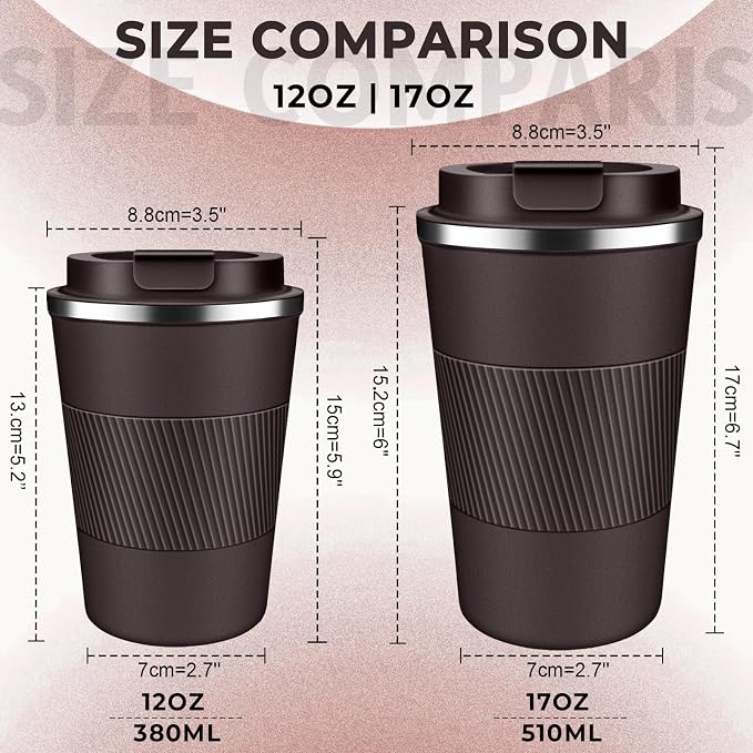 Insulated Coffee Tumbler 12 oz, Stainless Steel Coffee Mug with Lids, Travel Coffee Mug Leak Proof, Double Wall Vacuum Insulated Reusable Coffee Cup, Keep Drinks Hot and Cold, Dark Chocolate, 12 Ounce - Image 2
