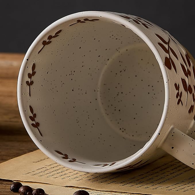 18 Oz Large Ceramic Coffee Mug Set of 2 - Rustic Handmade Floral Mugs with Handle, Microwave Safe for Latte Espresso Cappuccino Tea Cocoa Milk, Modern Unique Big Cups for Kitchen Women(Caramel Brown) - Image 7