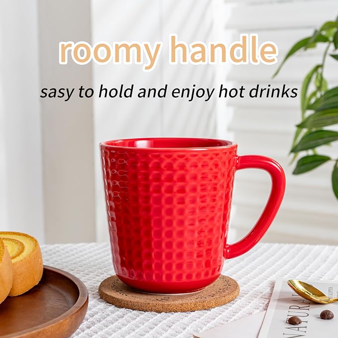 Ceramic Coffee Mugs Set of 4, 14 oz Red Coffee Cups with Handle | Coffee Mugs for Office & Home, Latte Cocoa, Lead-Free, Wedding & Housewarming Gift, Microwave & Dishwasher Safe - Image 6