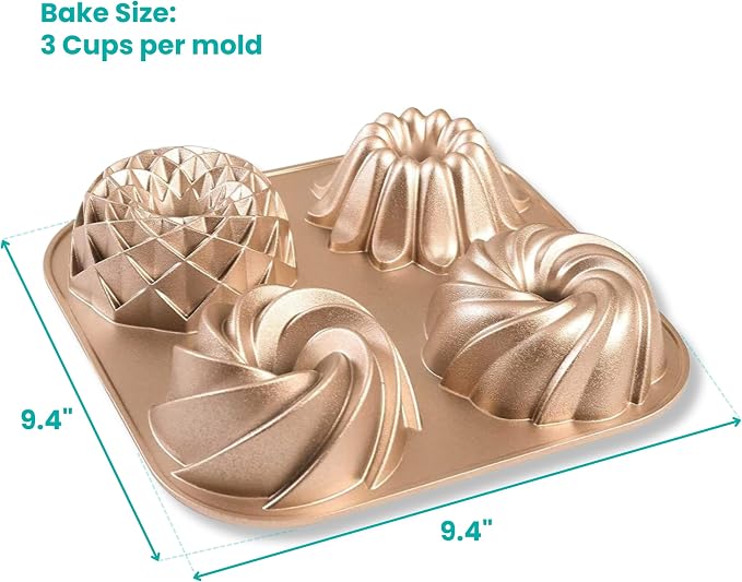 Baker's Secret Nonstick Fluted Cake Pan, Heavy Duty Die Cast Aluminum Fluted Cake Baking Pans, 2 Layers Non-stick Coating For Easy Release - The Cast Aluminum Collection (4mini Loves) - Image 2