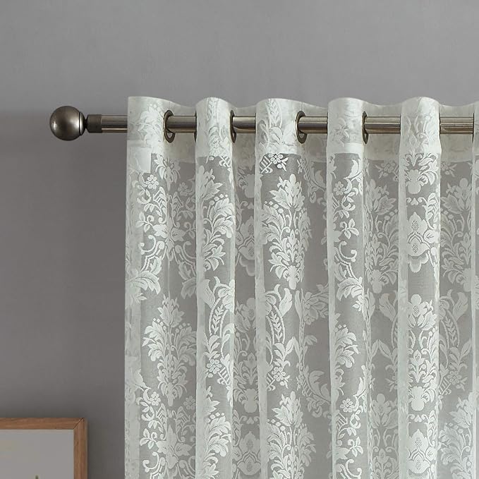 LinenZone 108x100 2 Ivory Lace Wall-to-Wall Curtains. (Lisa 108x100, Ivory) | 2 Elegant Knitted Lace Wall-to-Wall Curtains with Scalloped Bottom and Tiebacks for Extra Large Windows . - Image 2