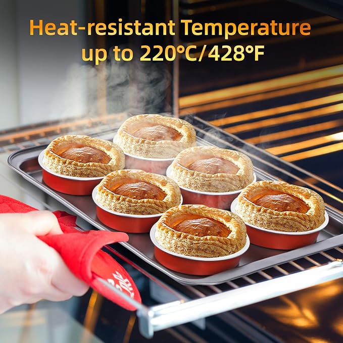 Beasea 4 Inch Disposable Tart Pans with Lids, 120 Pack 8oz Mini Pie Tins Creme Brulee Ramekins Bright Red Aluminum Foil Pie Tart Cake Baking Pans Individual Round Containers Oven Safe for Baking - Image 5