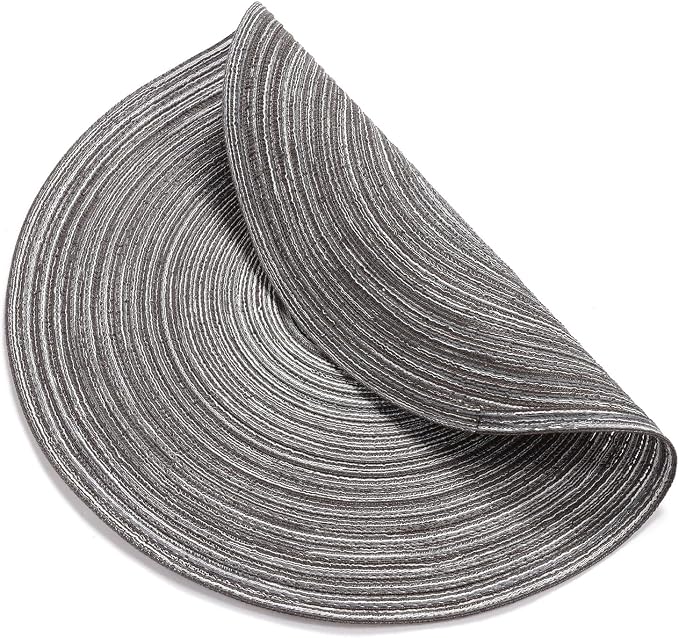 SHACOS Round Placemats Set of 4 Round Braided Placemats 15 inch Cotton Polyester Woven Table Placemats for Dining Table Holiday Party (Black Grey, 4) - Image 3