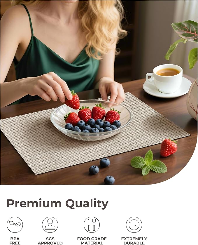 Leetaltree Beige White Placemats Set of 4 - Heat Resistant Non-Slip Place mats for Dining Table, Washable Durable PVC Vinyl Woven Table Mats(Beige White, 4) - Image 6