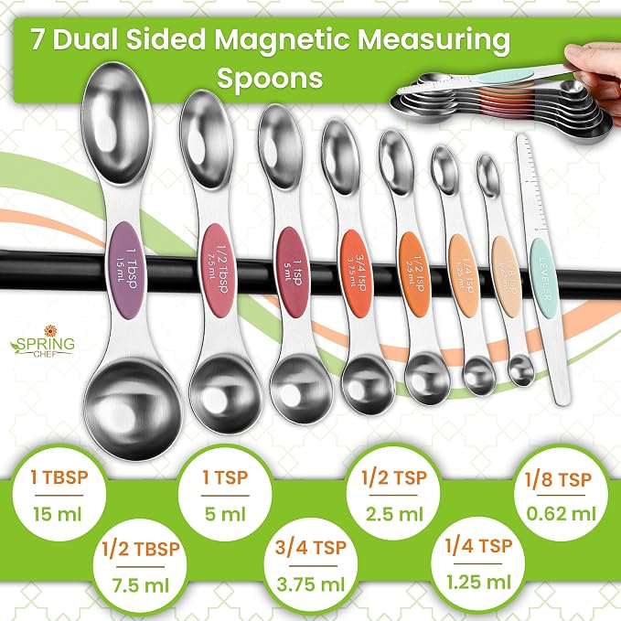 Spring Chef 15 Magnetic Measuring Cups & Spoons, Patented, Desert Sunset | Nesting Stainless Steel Measuring Cups & Heavy Duty Metal Measuring Spoons with Levelers for Dry & Liquid Ingredients - Image 8