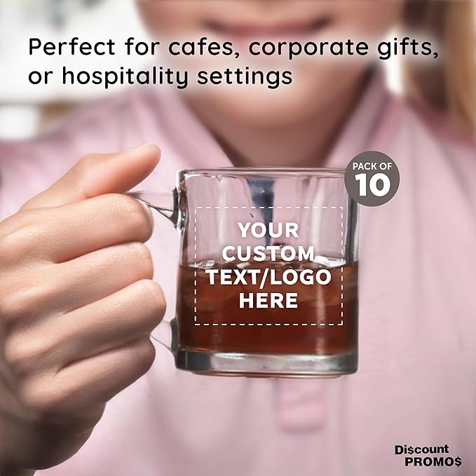 Custom Libbey Clear Glass Coffee Mugs 13 oz. Set of 10, Personalized Bulk Pack - Perfect for Coffee, Tea, Espresso, Hot Cocoa, Other Beverages - Clear Bottom