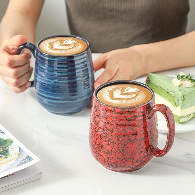 HASENSE Large Coffee Mugs Set of 2, Ceramic 20 oz Coffee Cups for Office and Home, Modern Coffee Mug with Big Handle for Latte Coffee Tea Soup as Gifts, Dishwasher & Microwave Safe, Blue and Red - Image 4