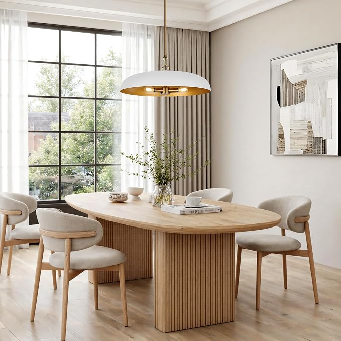 LamQee 20 Inch Oversized Large Pendant Lights, 3-Lights White and Gold Dome Chandelier, Mid Century Modern Metal Pendant Lighting Fixture Ceiling Hanging for Kitchen Island Dining Room Over Table Bar - Image 2