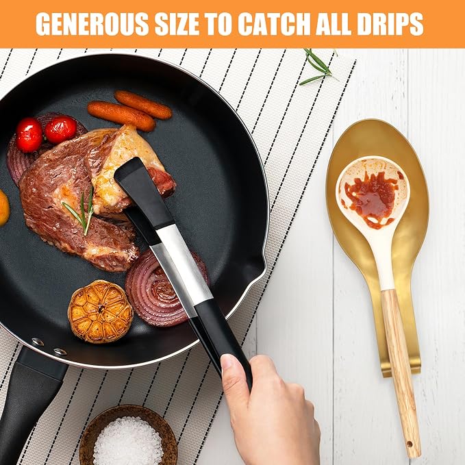 VanlonPro Stainless Steel Spoon Rest, Spatula Ladle Holder, Stainless Steel Utensil Spoon Rest Holder, Brushed Finish, Dishwasher Safe 9.8 x 3.7 Inch (Gold + Gold Fish Tail) - Image 3