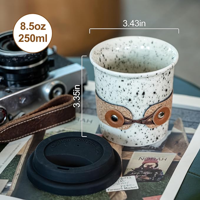 To Go Coffee Mug Porcelain, Travel Coffee Tumbler, Spill Proof | 8.5oz Ceramic Coffee Cups with Lid | Reusable Camping Mug | Microwave and Dishwasher Safe | Gifts for Coffee Lovers - Image 2