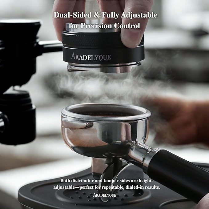 53mm Coffee Distributor & Tamper Tool, Dual Head Espresso Leveler Compatible with 54mm Breville Portafilter, Adjustable Depth Coffee Tamper for Barista & Home Use