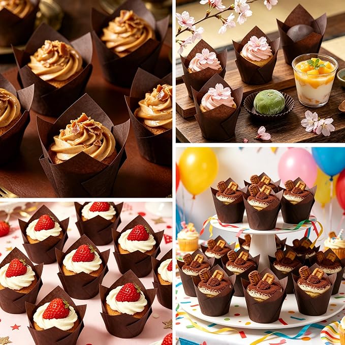 150 Pcs Mini Cupcake Liners Muffin Liners Baking Cups | Tulip Cupcake Liner for Baking Wedding, Birthday, Baby Shower Parties, Brown - Image 4