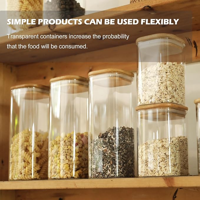 LIBWYS 16-Pack Square Glass Storage Jars with Bamboo Lids (0.6Qt/1.06Qt) | Stackable Dry Food Containers for Pantry Organization, Coffee, Flour, Snacks, Tea, Pasta, Spaghetti | Kitchen Canisters Set - Image 7