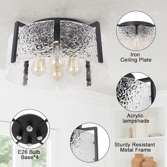 Bektas Semi Flush Mount Ceiling Light, Hallway Light Fixture,Entryway Light,Modern Bedroom Lampe,Metal Light Fixtures,Lighting Fixture Flush Mount for Kitchen Bathroom Dining Room ETL Listed - Image 3