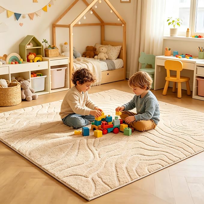 Washable Area Rug 4'x6' for Kids Room Bedroom Dorm, Abstraction | Soft Cozy Fluffy Mid Pile Machine Washable Non Slip Modern Jacquard Boho Accent Area Carpet for Nursery Kids Room Hotel by Ukeler