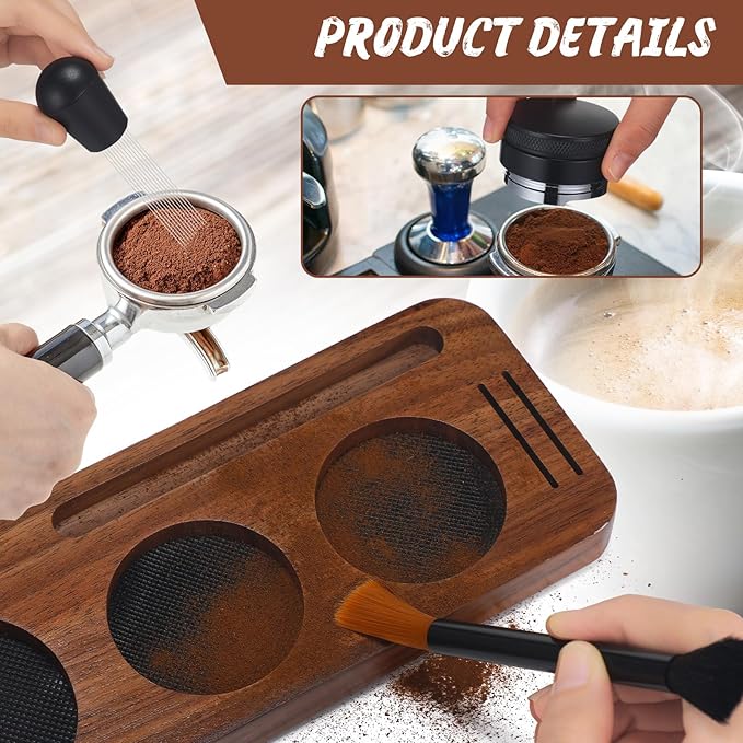 13 Pcs Espresso Accessories Set 51mm Tamper WDT Espresso Distribution TOOL Kit Frothing Pitcher, Mat, Latte Art Pen, Sandalwood Tamping Station, Barista Towel, Brush and Decorative Stencils