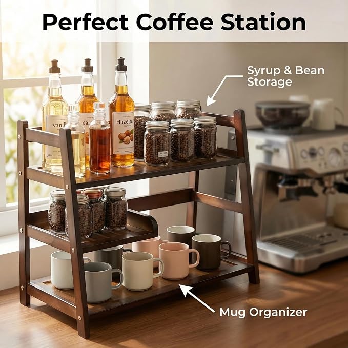 3 Tier Bamboo Matcha Station, coffee station organizer Shelf | for Kitchen Countertop, Tea Bar - Matcha Powder, Tools & Cup Organizer for Matcha Lovers, Home Baristas. - Image 2