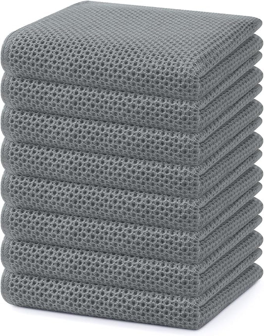 Homaxy 100% Cotton Waffle Weave Kitchen Dish Towels 8-Pack, Grey | 13 x 28 Inches, Ultra Soft Absorbent Dish Towels, Quick Drying Cleaning Towels by Homaxy