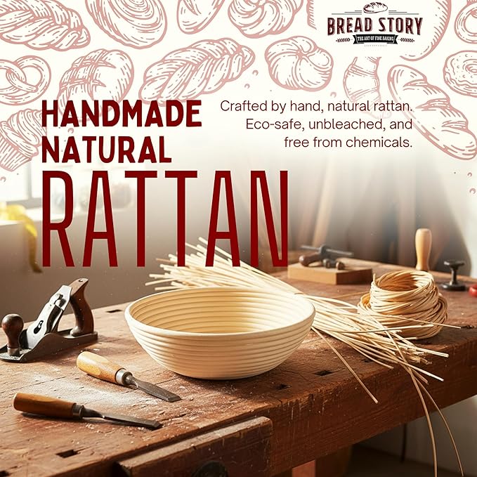 Bread Story Round Banneton Bread Proofing Basket Set – Handmade Rattan Brotform Dough Bowl with Cloth Liner, Sourdough Tools & Baking Supplies for Home Bakers – Baking Kit, 8.5 Inch