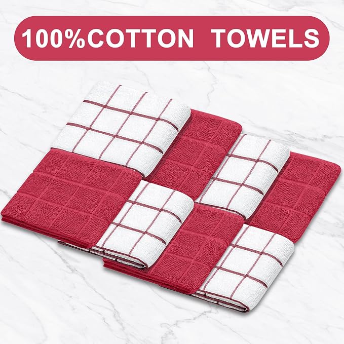 Oven Mitts Kitchen Towels and Dishcloths Pot Holders Sets, Oven Gloves Kitchen Dish Towels 500 Degree Heat Resistant Potholders with Non-Slip Silicone Surface for Cooking, Grilling, Baking-Red - Image 5