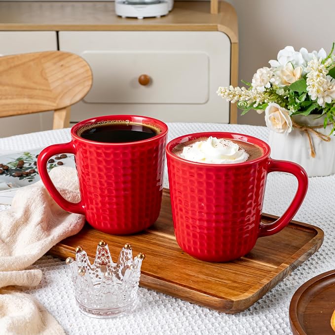 Large Coffee Mugs, 20 oz Ceramic Coffee Cups with Handle, 2PCS, Red | Porcelain Big Tea Cups for Office and Home, Latte Cocoa, Microwave & Dishwasher Safe, Lead-Free, Wedding & Housewarming Gift - Image 5