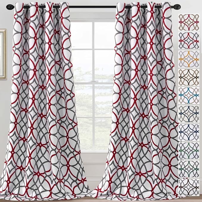 H.VERSAILTEX Blackout Curtains 108 inch Length 2 Panels Set Thermal Curtains & Drapes Window Treatment Noise Reducing Geometric Modern Grommet Living Room Curtains for Bedroom - Burgundy and Gray by HVERSAILTEX