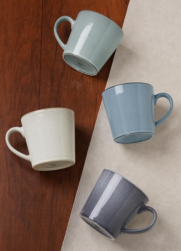 famiware Coffee Mug Set of 4, Annecy 14 oz Ceramic Reusable Cups Set with Handle, Microwavable and Dishwasherable Stoneware Drinkware Set for Tea, Milk, Water, Grey-blue - Image 5