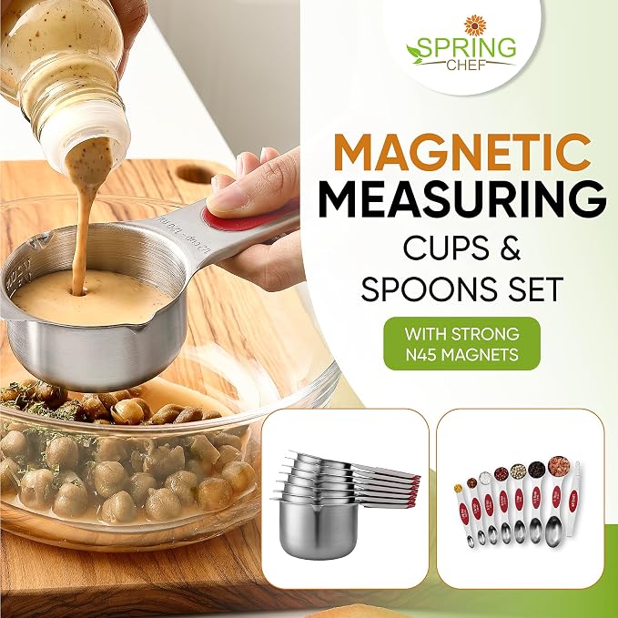 Spring Chef Magnetic Measuring Cups & Spoons Set of 15, Patented, Red | Stackable Stainless Steel Measuring Cups & Heavy Duty Metal Measuring Spoons with Levelers for Dry & Liquid Ingredients - Image 3