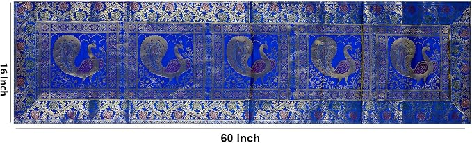 Indian Handmade Peacock Design Table Runner.Traditional Decorative Ethnic Kitchen Table Cloth for Wedding Bridal Birthday Party Decorations. 60 X 16 Inch Turquoise Color - Image 7