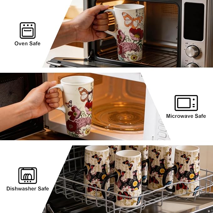 Topadorn 2-Pack 17oz Ceramic Travel Mug with Lids, Butterfly Floral Mugs | Set of 2 Coordinated 17oz Mugs, Vintage Butterfly & Floral Designs, Spill-Resistant Lids, Matching Gift Boxes Included - Image 7