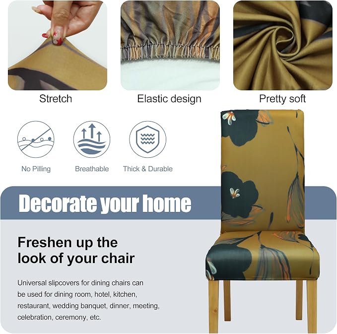 Dining Chair Covers, Stretch Seat Covers, Washable Furniture Protector | 4 Pack, Washable, Stretch Fit, Soft, Non Slip, Dining Chair Covers, Seat Protector, Furniture Cover,Easy Clean - Image 3
