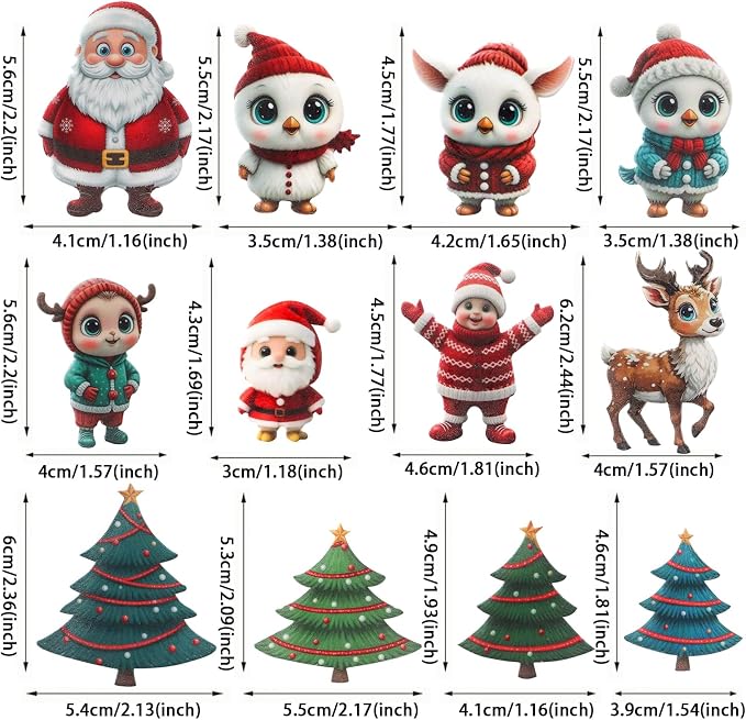 46 PCS Edible Christmas Cake Decorations, Wafer Paper Santa, flowers, bees, maple leaves suitable for Christmas cupcake decoration mix - Image 2