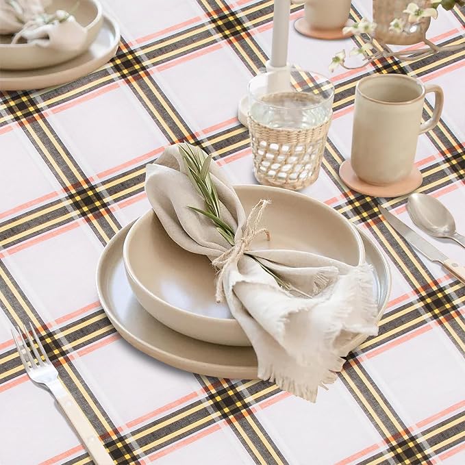 FIFTY FEET 84 * 60 Inch Rectangle Tablecloth, Vinyl Tablecloth with Flannel Backing for Rectangle Tables Waterproof, Spill Proof Plastic Picnic Table Cover for Dining/Camping/Indoor/Outdoor(Plaid-A) - Image 2