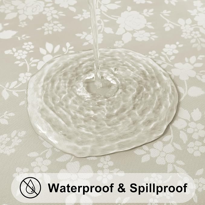 Smiry Rectangle Waterproof Heavy Duty Vinyl Tablecloths, 60 x 120 Inch | Wipeable Washable Floral Embossed Table Cover for Kitchen and Dining Room, Indoor & Outdoor Use, Sand - Image 3
